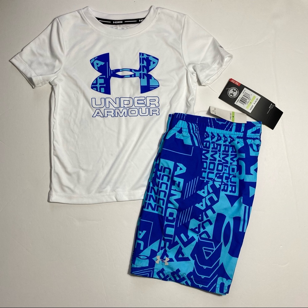 Under Armour UA Boys Rash Guard & Swimming Trunks Shorts Set Outfit Sz 2T or 4